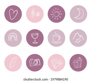 Vector set of round highlights covers, posts and stories for social media. 