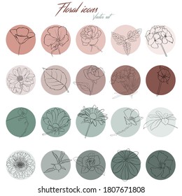 Vector set of round icons with flowers. Colored symbols for the design of sites, applications, banners, widgets, decor, etc. Vector illustration