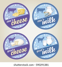 Vector set of round labels for dairy products