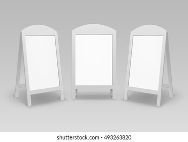 Vector Set of Round Oval Empty Blank Advertising Street Handheld Sandwich Stands Sidewalk Signs Isolated on Background