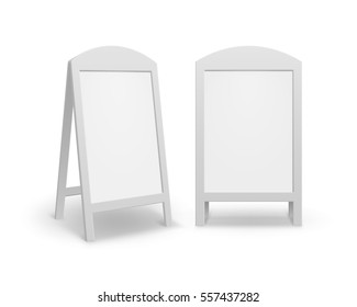 Vector Set of Round Oval Empty Blank Advertising Street Handheld Sandwich Stands Sidewalk Signs Isolated on White Background