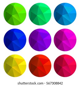 vector set of round polygonal gradient backgrounds of green blue cyan red orange yellow purple pink color