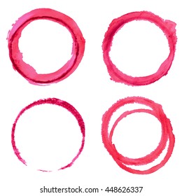 Vector set with round red wine stains isolated on white background.