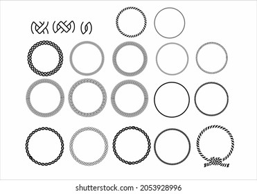 
Vector set of round rope frames. Collection of thick and thin circles isolated on a white background consisting of braided ropes and cords. For decoration and design in a nautical style.