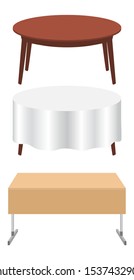 Vector set round table with tablecloth and school desk