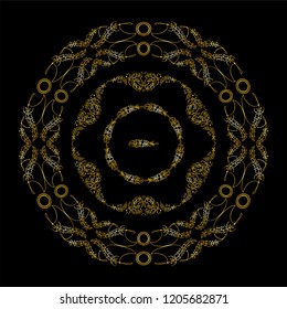 Vector set of round tribal frames, doodle style. Illustration of ethnic feathers, dreamcatchers. Boho style art, perfect for prints, posters.  Detailed ornate art in premium gold style