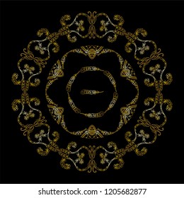 Vector set of round tribal frames, doodle style. Illustration of ethnic feathers, dreamcatchers. Boho style art, perfect for prints, posters.  Detailed ornate art in premium gold style