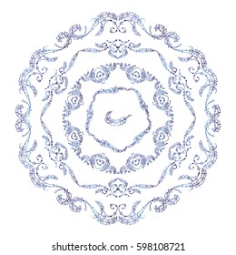 Vector set of round tribal frames, doodle style. Illustration of ethnic feathers, dreamcatchers. Boho style art, perfect for prints, posters.  Detailed ornate art in blue watercolor style 