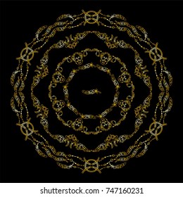 Vector set of round tribal frames, doodle style. Illustration of ethnic feathers, dreamcatchers. Boho style art, perfect for prints, posters.  Detailed ornate art in premium gold style