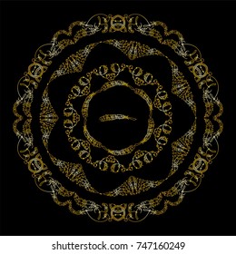 Vector set of round tribal frames, doodle style. Illustration of ethnic feathers, dreamcatchers. Boho style art, perfect for prints, posters.  Detailed ornate art in premium gold style