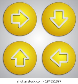 Vector set of round yellow arrow buttons with paper cut image