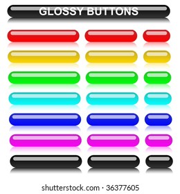 Vector set of rounded elongated varicolored buttons isolated on white background.