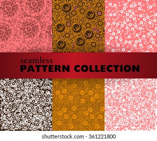 Vector set of rounded seamless pattern. Good for children, candy, or floral shop and store goods packaging, textile design.
