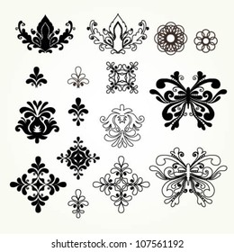 Vector set of royal damask elements