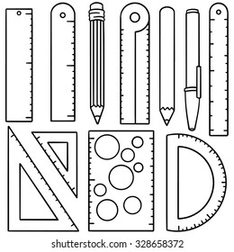 vector set of ruler, pen and pencil