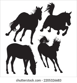 Vector Set Of Running Horses Silhouettes Illustration Isolated On White Background