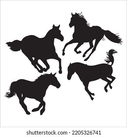 Vector Set Of Running Horses Silhouettes Illustration Isolated On White Background