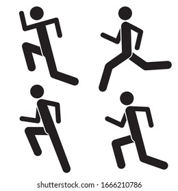 Vector Set of Running Man Icons Isolated on White Background. Healthy Lifestyle. Silhouette of Male Sprinter. Jogging Athlete. Marathon for People. Walking Sportsman Logo.