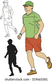 Vector set of running a marathon sport man, hand drawn in cartoons  style.