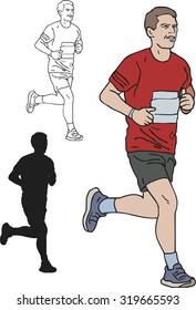 Vector set of running a marathon sport man, hand drawn in cartoons  style.