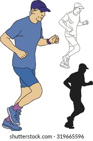 Vector set of running a marathon sport man, hand drawn in cartoons  style.