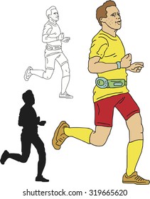 Vector set of running a marathon sport man, hand drawn in cartoons  style.