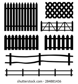 Vector Set of Rural Black Fences Silhouettes