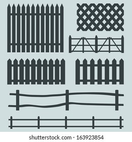 vector set of rural fences silhouettes 