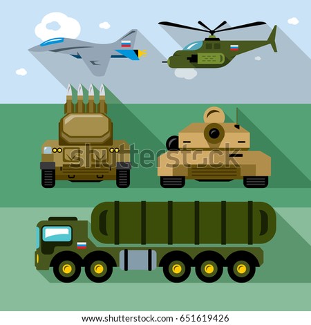 Vector Set of Russian Military Army. Flat style colorful Cartoon illustration.