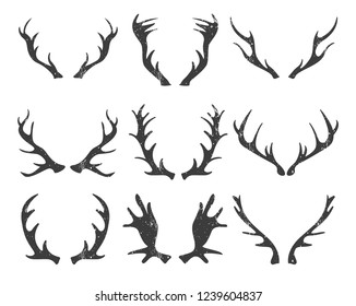 Vector set of rustic horns. Shabby illustration. Decor elements. 