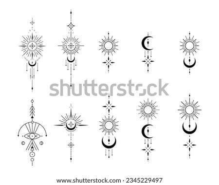 Vector set of Sacred geometric symbols on white background. Abstract mystic signs collection. Black linear shapes. Design tattoo, print, posters, t-shirts, textiles.
