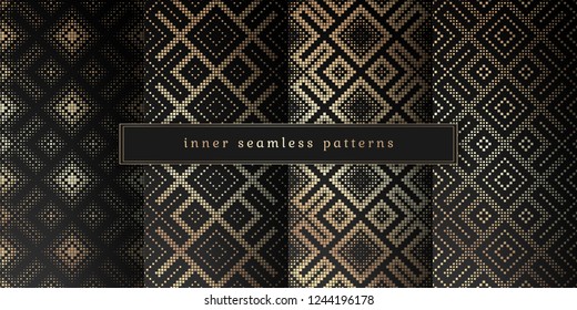 Vector set of sacred geometry seamless pattern; Mixed styles - ancient traditional northern embroidery with contemporary digital design; Psychedelic paganism.