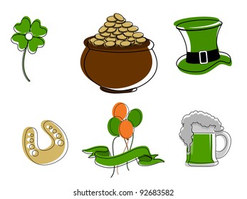 vector set of a Saint Patrick's Day symbols on white isolated background.