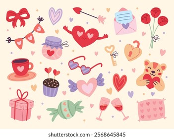 Vector set of Saint Valentine day stickers.
