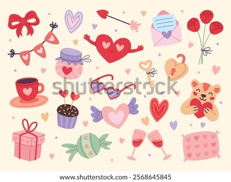 Vector set of Saint Valentine day stickers.