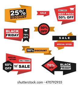 Vector set of sale and  black friday labels on white background. Discount stickers. 