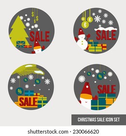 Vector Set of  sale icons in flat style on dark background