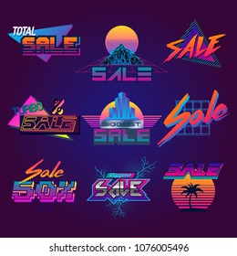 Vector Set of Sale Labels. 1980s Style 