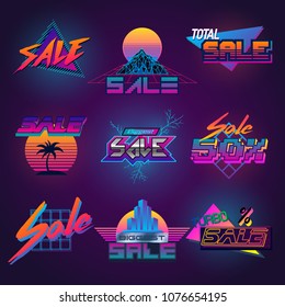 Vector Set of Sale Labels, Logos, Badges 1980s Stylization