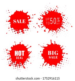 Vector set sale price stricker,ink splatter,paint splash background