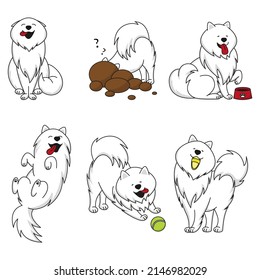 vector set of samoyed in different poses