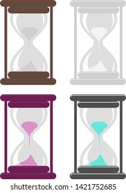 Vector set of sand glasses - wood, steel, purple and black. Sandy chronometer