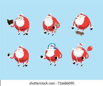 Vector set with Santa Claus with different pose. Symbol of christmas holiday.