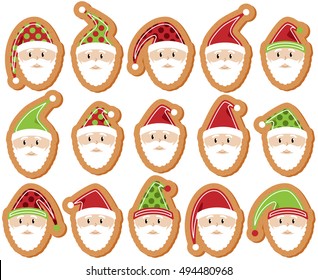 Vector Set of Santa Claus Gingerbread Cookies