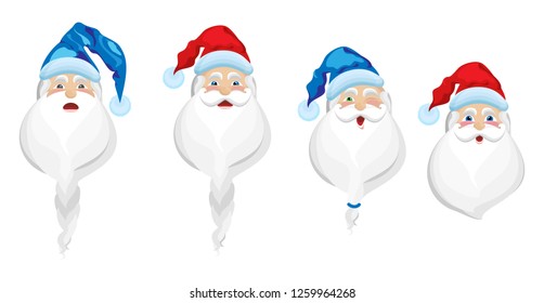 Vector set of Santa Clauses with different emotions. Isolated objects