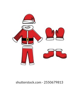 Vector Set of Santa Costume illustration design template, Christmas clothes and accessories element santa