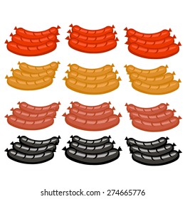 vector set sausages in different bright colors 