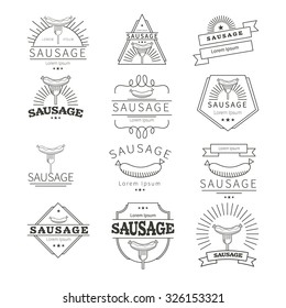 Vector set of sausages labels, badges and design elements