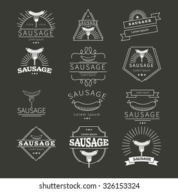Vector set of sausages labels, badges and design elements