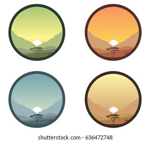 Vector set  of savanna  in sunset and at sunrise
nature abstract illustration, icon